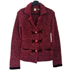 HWR Anthropologie Boucle Jacket Sweater Cardigan Velvet Trim Detail Size XS